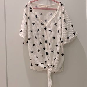 Cropped womens white and black star top